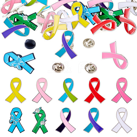 20Pcs 10 Styles Awareness Ribbon Enamel Pin JEWB-TA0001-39-1