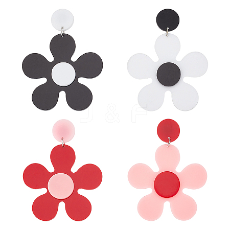 FIBLOOM 2 Pairs 2 Colors Acrylic Flower Asymmetrical Earrings EJEW-FI0001-09-1