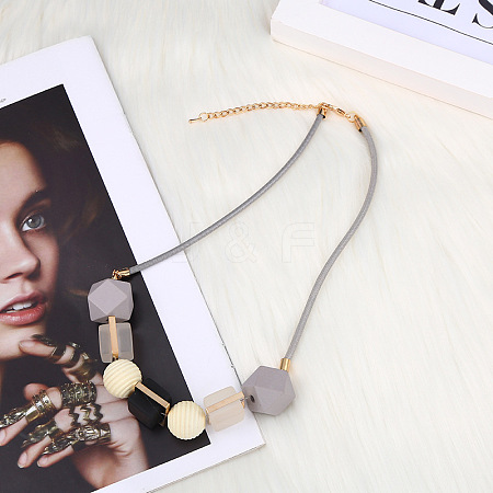 Alloy & Wood & Resin Cube Round Polygon Beaded Necklaces for Women FS-WG78C23-02-1