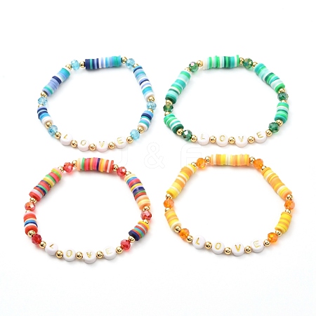 Love Handmade Polymer Clay Beads Stretch Bracelet for Teen Girl Women BJEW-JB06936-1