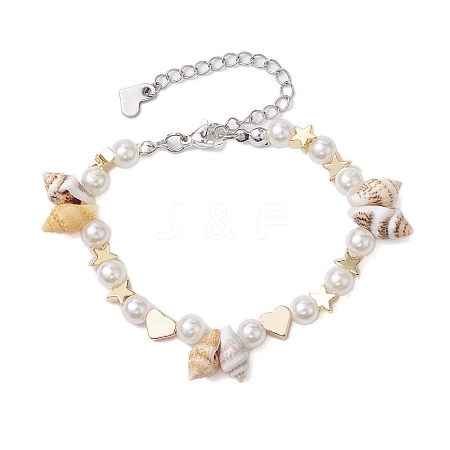 Natural Shell & ABS Plastic Imitation Pearl Beaded Bracelets BJEW-JB10555-1