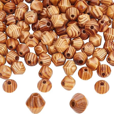 Olycraft 100Pcs Bicone Unfinished Natural Wood Beads WOOD-OC0002-48-1