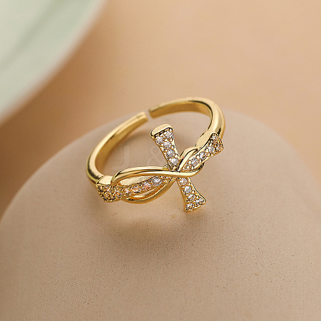 Brass Micro Pave Cubic Zirconia Open Cuff Rings LS-WG10142-01-1