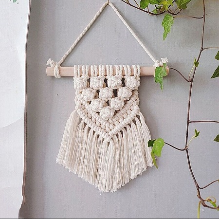 Cotton Cord Macrame Woven Tassel Wall Hanging MAKN-PW0001-015G-1