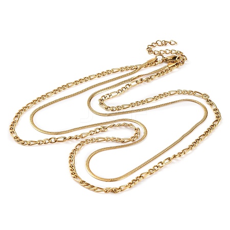 304 Stainless Steel Double Layer Figaro Chain & Herringbone Chain Necklaces for Women NJEW-G140-16C-G-1