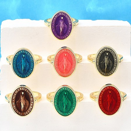 Brass Enamel Adjustable Cuff Rings RJEW-G349-01G-1