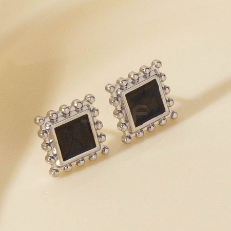 304 Stainless Steel Square Stud Earrings PW-WG8DFE8-01-1