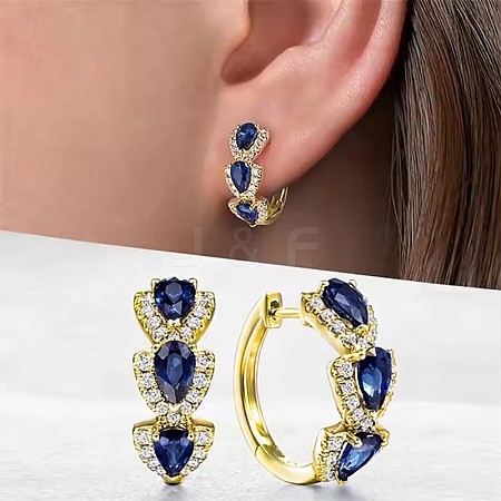 Teardrop Brass Micro Pave Cubic Zirconia Hoop Earrings FS-WG8AD95-05-1