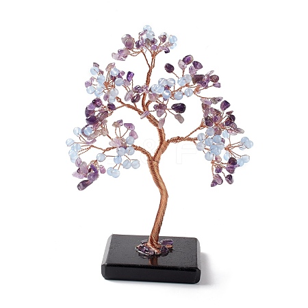 Natural Amethyst & Dyed Jade Tree Display Decoration DJEW-G027-06RG-04-1