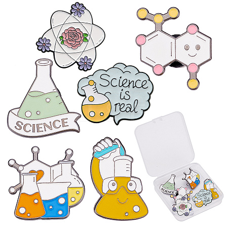 6Pcs 6 Style Chemistry Theme Enamel Pins JEWB-SC0001-16-1