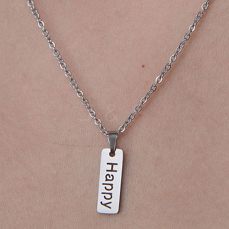 201 Stainless Steel Word Happy Pendant Necklace NJEW-OY001-38-1