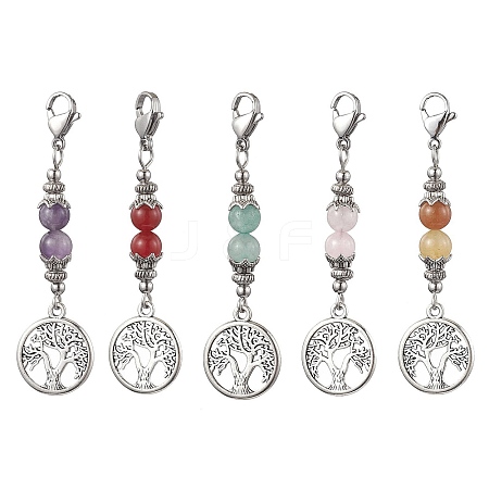 Alloy Flat Round with Tree of Life Pendant Decoration HJEW-JM02021-1