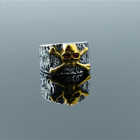 Retro 304 Stainless Steel Rhinestone Skull Finger Rings WG9869E-02-1
