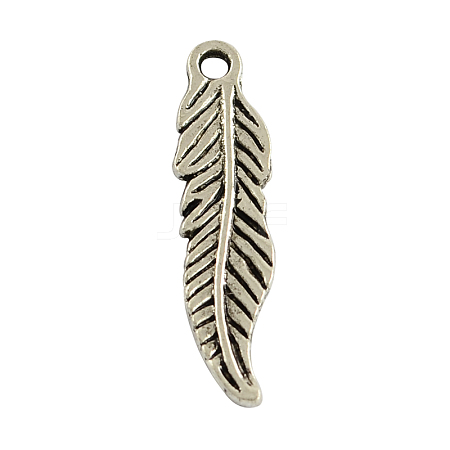 Tibetan Style Alloy Feather Pendants TIBEP-20476-AS-RS-1