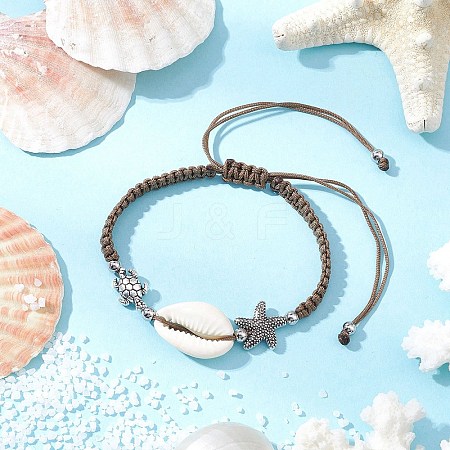Natural Cowrie Shell Braided Bead Bracelets for Women BJEW-JB11765-02-1