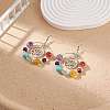 Natural & Synthetic Mixed Gemstone Beaded Big Ring with Alloy Lotus Dangle Earrings EJEW-TA00117-2