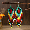 Square Pattern Glass Tassel Dangle Earrings HJ7780-1