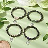 Natural Fluorescent Syenite Rock & Mixed Stone Round Bead Stretch Bracelets BJEW-JB11257-2