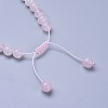 Adjustable Natural Rose Quartz Braided Round Beaded Bracelets BJEW-PH01416-3