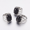 Natural Black Agate Wide Band Finger Rings RJEW-K224-A06-3