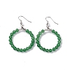 Round Natural Gemstone Beaded Ring Dangle Earrings EJEW-G307-02P-3