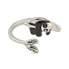 Cute Panda Brass Enamel Open Cuff Ring for Women RJEW-M016-01P-3