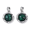 Brass Pave Synthetic Malachite Flat Round Charms KK-U043-42G-D-1