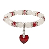 Natural Quartz Crystal & Glass Beaded Stretch Bracelet with Heart Charms for Valentine's Day X-BJEW-TA00284-1