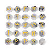 Brass Elder Futhark Alphabet Engraved Symbol Flat Round Natural Labradorite Rune Stones G-I373-01K-1
