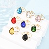 304 Stainless Steel with Glass Cuff Rings for Women RJEW-K309-41A-1