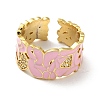 Enamel Butterfly and Heart Open Cuff Ring with Clear Cubic Zirconia RJEW-G254-02G-2