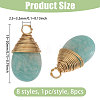 8Pcs 8 Styles Natural Mixed Stone Teardrop Pendants PALLOY-CA00031-2