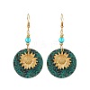 Flat Round with Sunflower Alloy Glass Dangle Earrings FS-WG8AC10-01-5