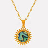 304 Stainless Steel Pave Natural Paua Shell Sun Pendant Necklaces WM7741-3-2