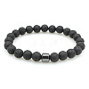 Synthetic Lava Rock Round Beaded Stretch Bracelets for Men Women FS-WG77712-01-1