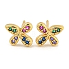 Rack Plating Brass Micro Pave Clear Cubic Zirconia Stud Earrings EJEW-N055-02G-01-RS-1