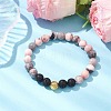 8mm Round Natural Zebra Jasper & Lava Rock Beaded Stretch Bracelets for Women BJEW-JB10433-2