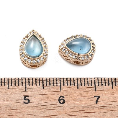 Brass Light Sky Blue Glass Teardrop Multi-Strand Links KK-B125-09G-1