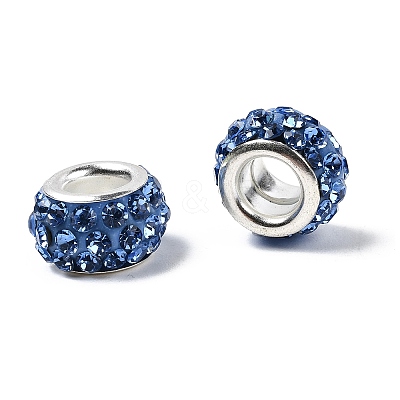 Polymer Clay Rhinestone European Large Hole Beads with Silver Color Plated Brass Cores FPDL-R002-08-1