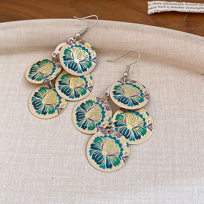 Iron Enamel Flat Round Dangle Earrings for Women WG89132-03-1