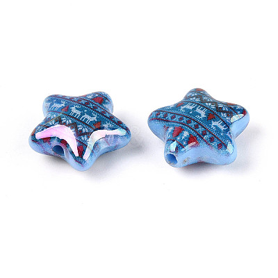 Christmas UV Plating Printed Opaque Acrylic Beads MACR-N018-06D-1
