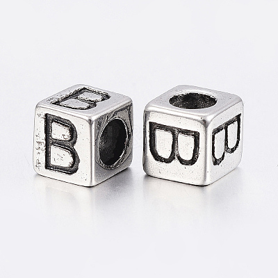 304 Stainless Steel Large Hole Letter European Beads LS-STAS-H428-01AS-B-1