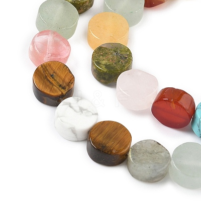 Natural Mixed Stone Flat Round Beads strands G-M454-B01-1