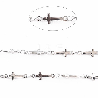 Non-Tarnish 201 Stainless Steel Cross & Oval Link Chains STAS-N092-109-1