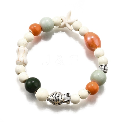 Porcelain Beads & Synthetic Howlite Beads Stretch Bracelets for Women BJEW-D307-02B-1