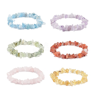 6Pcs 6 Style Natural Mixed Gemstone Chips Stretch Bracelets Set BJEW-JB08916-1