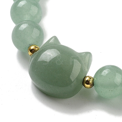 Round & Cat Head Natural Green Aventurine Beaded Stretch Bracelets for Women BJEW-K251-03B-1