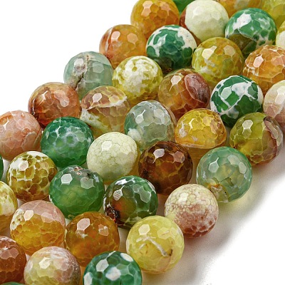 Faceted Natural Fire Crackle Agate Beads Strands G-F447-12mm-M01-1