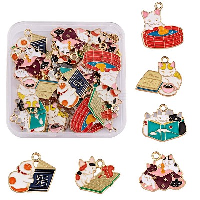 24Pcs Enamel Cat Charm Pendant Cute Alloy Enamel Animal Charm Cat Pendant Mixed Shape for Jewelry Necklace Bracelet Earring Making Crafts JX341A-1