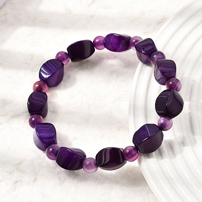 Dyed Natural Blue Lace Agate Faceted Twist Beaded Stretch Bracelets for Women GG-CBA3F02-09-1